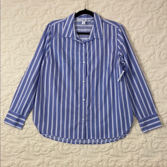 NEW Old Navy The Classic Shirt Blue White Stripe Button Down Cotton Sz Large - Picture 1 of 9